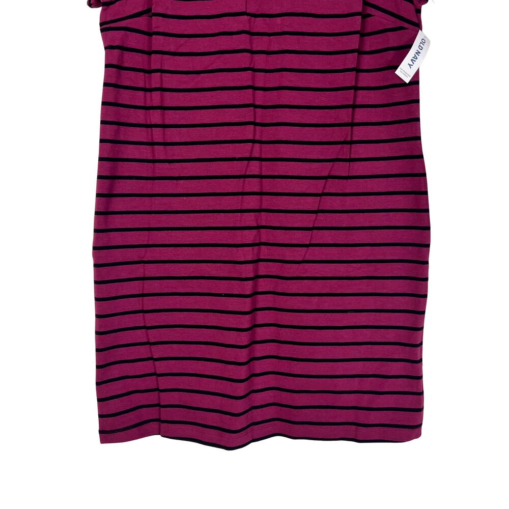 Old Navy Striped Tee Dress Burgundy Red Black Short Sleeve Casual Everyday - Picture 5 of 7